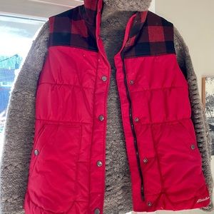 Eddie Bauer Red and  Buffalo Plaid Puffer Vest
